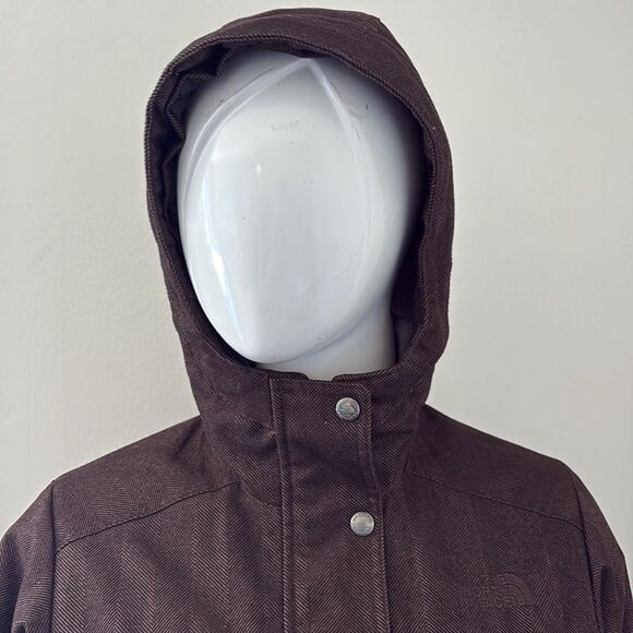The North Face Primaloft Tweed Herringbone Brown Belted Coat w Zip Off Hood - Picture 5 of 14